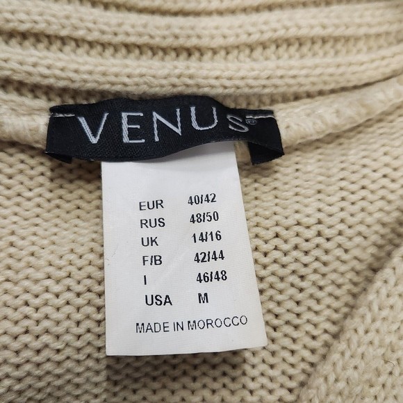 VENUS WOMENS Size Medium KNIT LONG SLEEVE BEIGE V-NECK HIGH LOW FRONT SWEATER - Picture 6 of 11